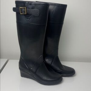 KORS Michael Kors Black Ruby Wedge Knee-High Rain Boots – Women’s US 7